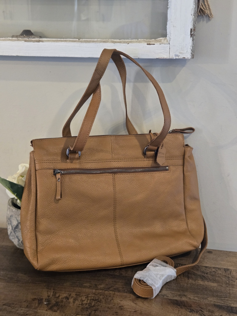 Spikes & Sparrow cognac-colored Genuine Leather shoulder bag W/ Crossbody Strap